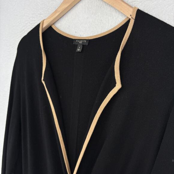 TALBOTS Sweater X Cardigan Duster Open Front Two Tone Viscose Blend Black - Picture 4 of 12